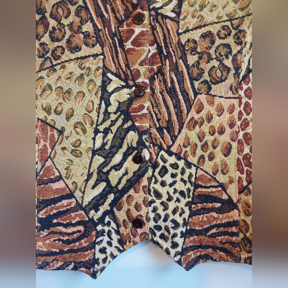 Vintage 90s Animal Print Tapestry Vest Button Down - Picture 4 of 8